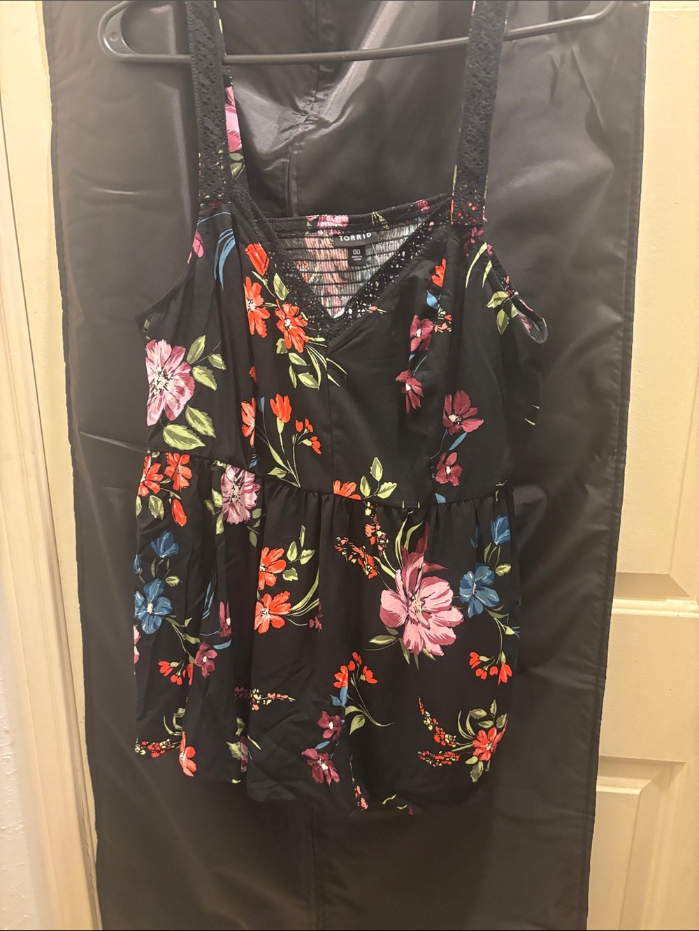 torrid Black Floral Camisole with Pink, Red, Blue Flowers